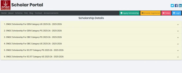 ONGC Merit Scholarship Details